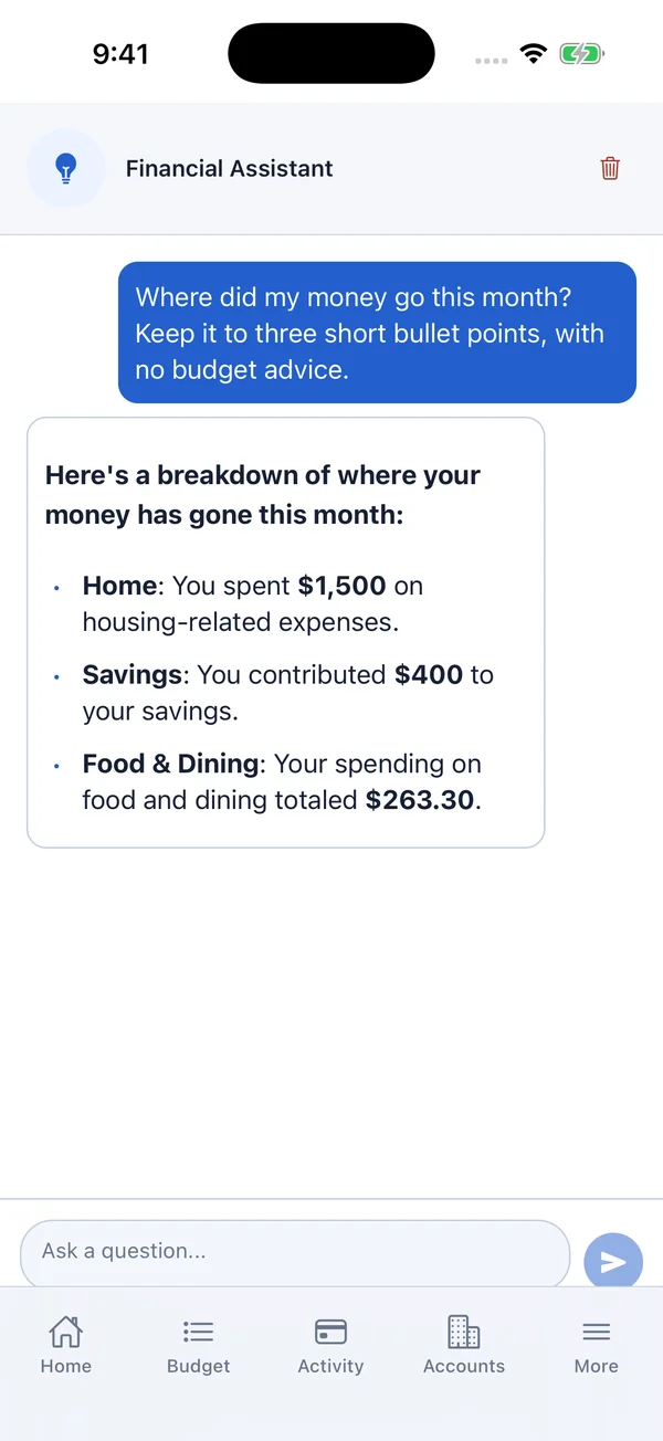 EyeCash AI coach giving spending insight
