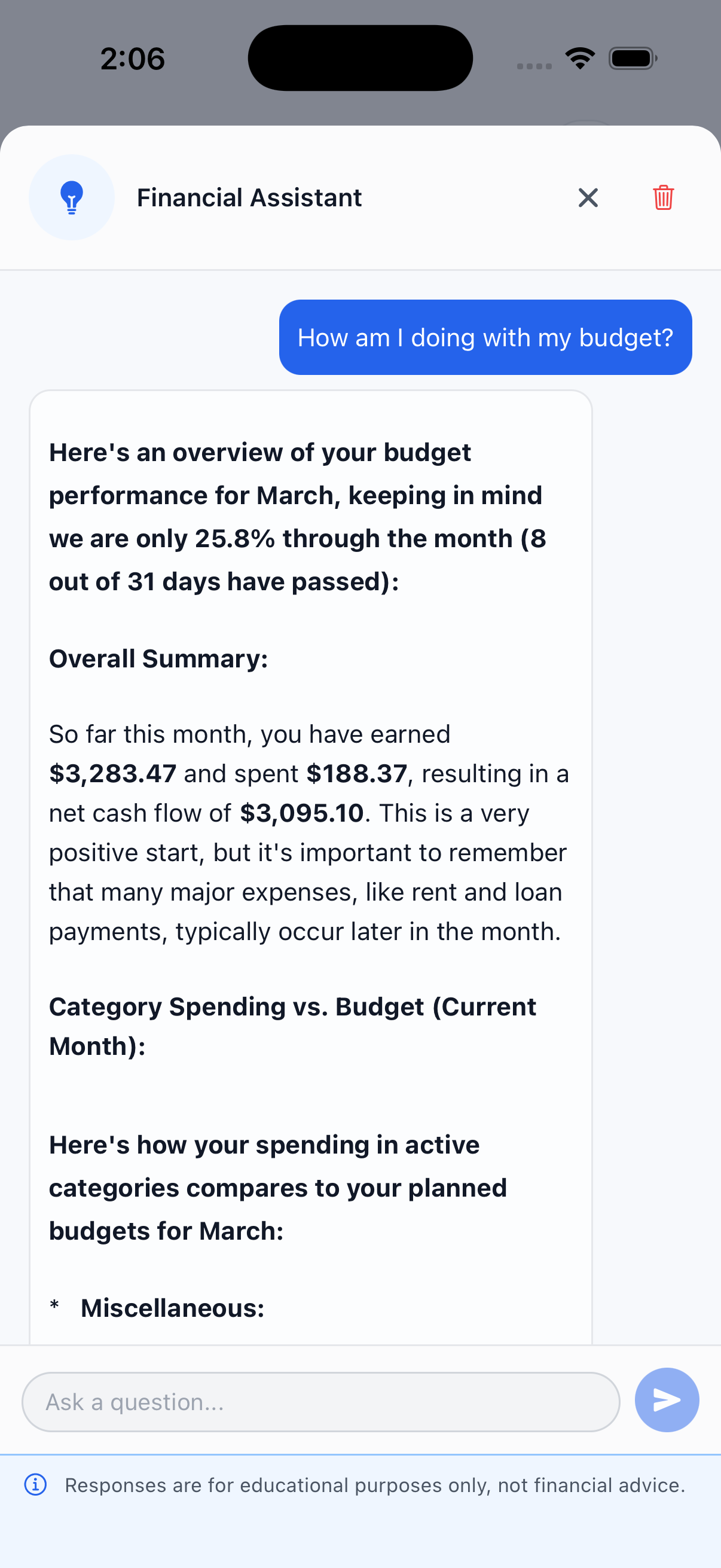 EyeCash AI assistant providing personalized financial insights and recommendations