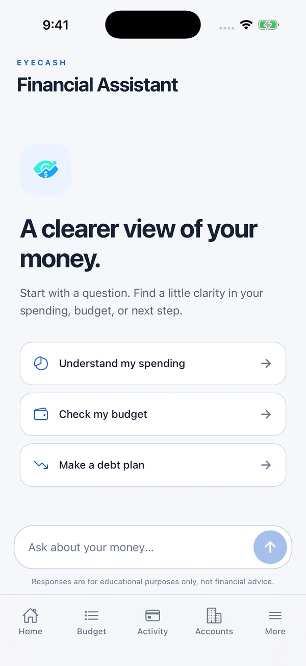 EyeCash AI coach giving spending insight